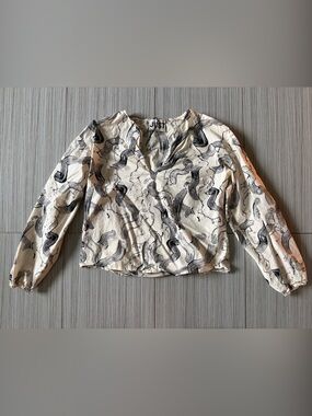 Just Female Cream and Black Printed Long Sleeve Top